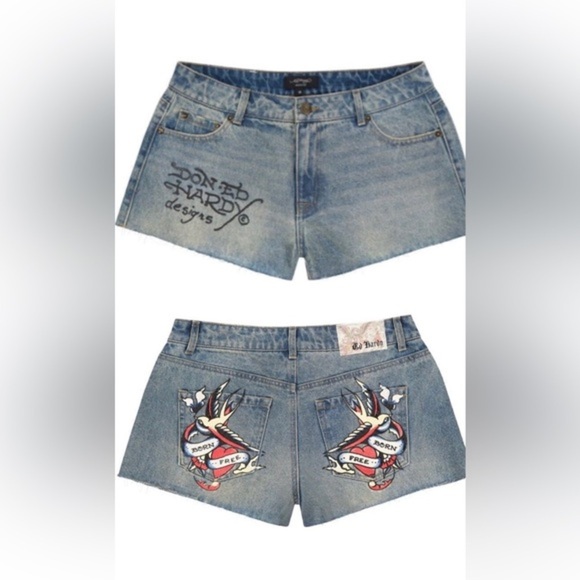 Ed Hardy Pants - Ed Hardy Swallow Light Tint Denim jeans raw hem cut off Shorts WEHD8000-5 sz M